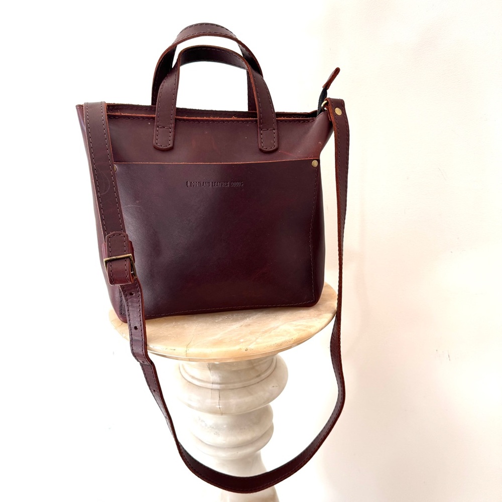 Portland Leather Goods Mini Crossbody Bag/Tote cognac